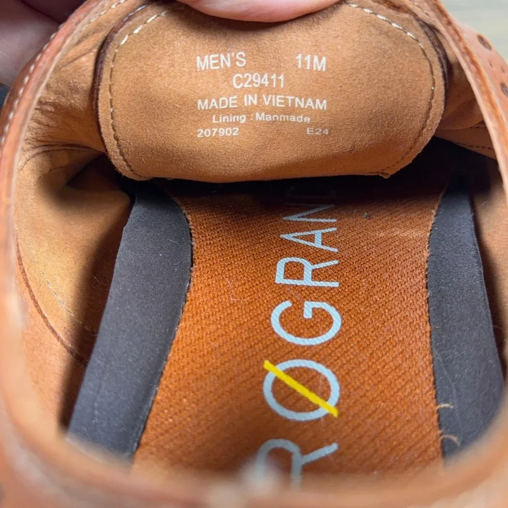 Cole Haan Shoes Men 11M Brown British Tan ZEROGRAND Wingtip Oxford Leather Dress